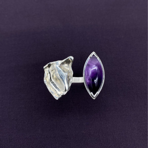 Bague Minéral – Améthyste et pépite d&rsquo;eau en argent 925 recyclé